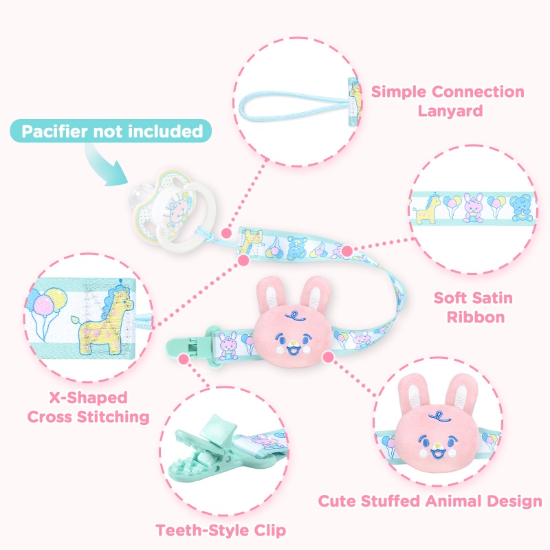 Baby Parade Stuffed Animal Pacifier Clip Pink Bunny