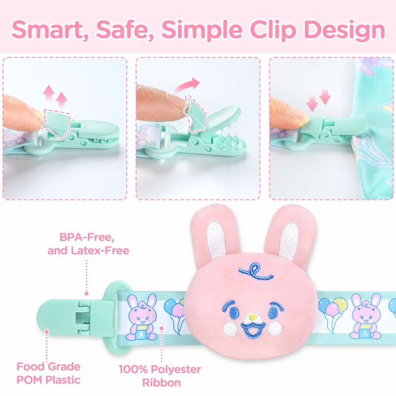 Baby Parade Stuffed Animal Pacifier Clip Pink Bunny