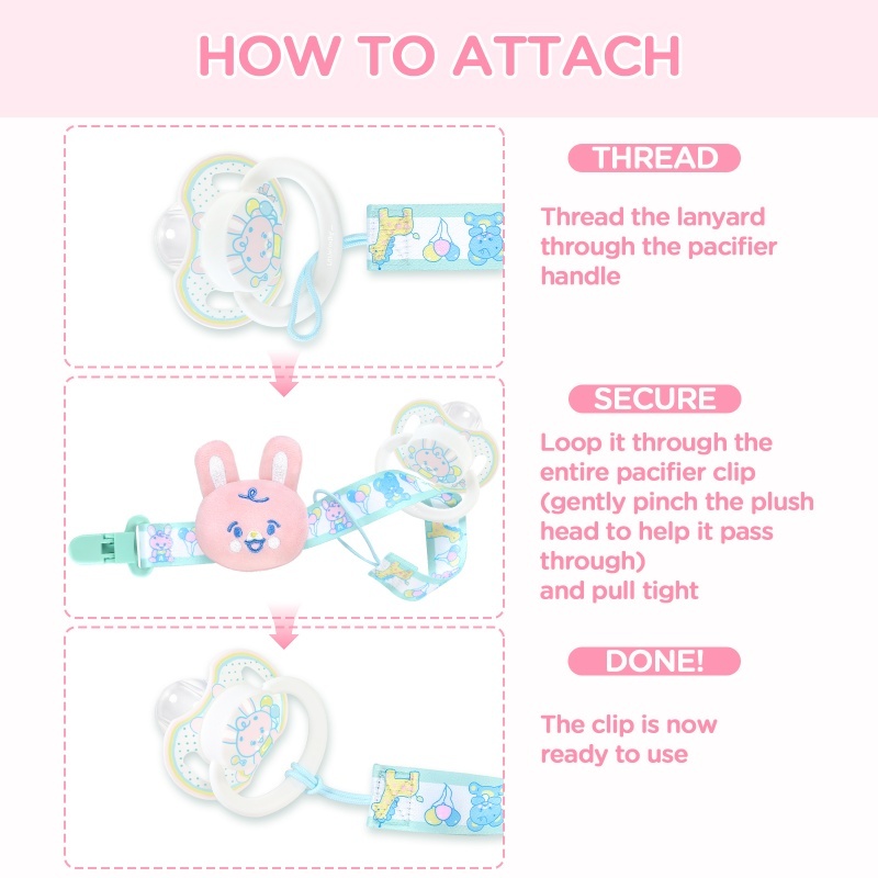 Baby Parade Stuffed Animal Pacifier Clip Pink Bunny