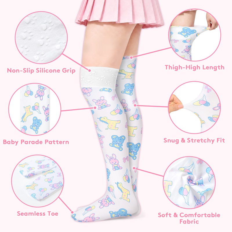 Baby Parade Over the Knee Silk Stockings with Stuffie – White