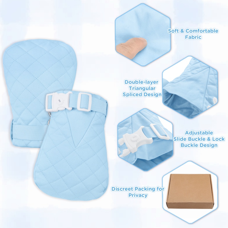 Adult Baby Soft Padded Quilted Cotton Locking Mittens