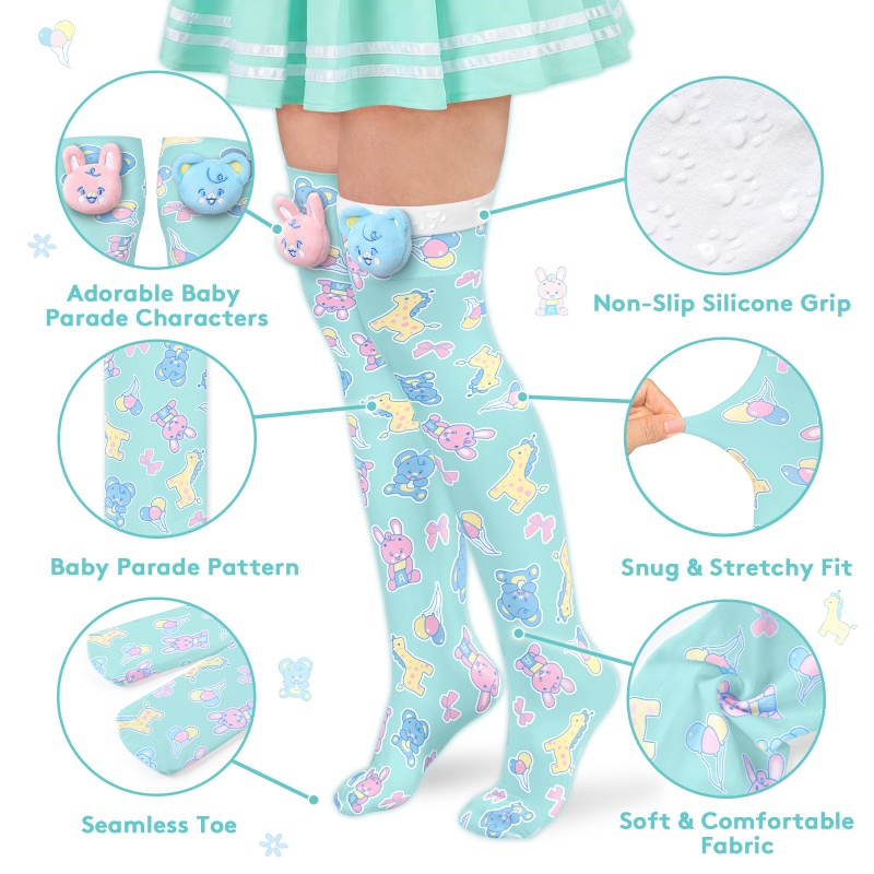 Baby Parade Over the Knee Silk Stockings with Stuffie – Green