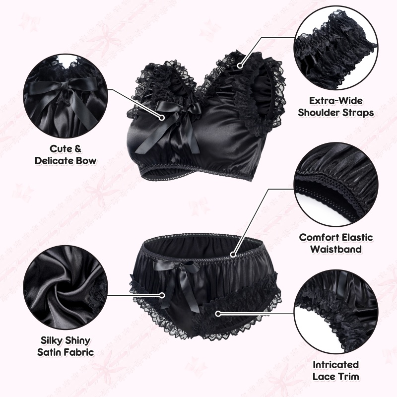 Satin SissyUniversiry Baby Bralette Set Black