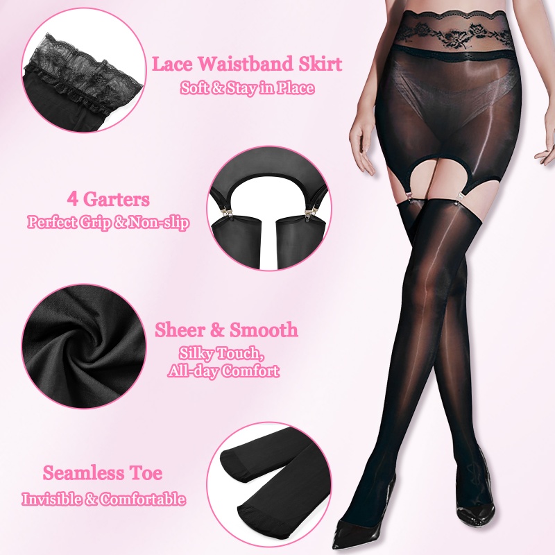 SissyUniversity Lace Sheer Garter Skirt Stockings