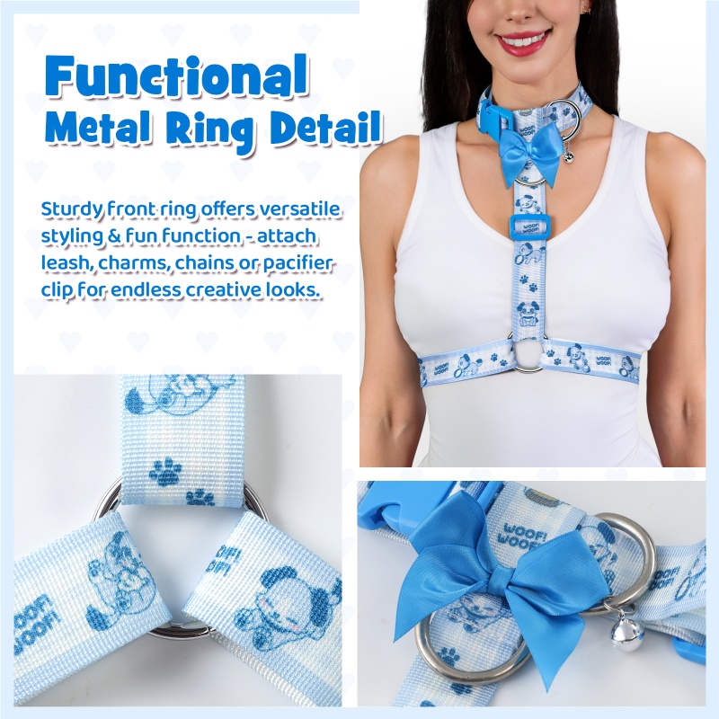 Little Blue Furry Petplay Collared Chest Harness