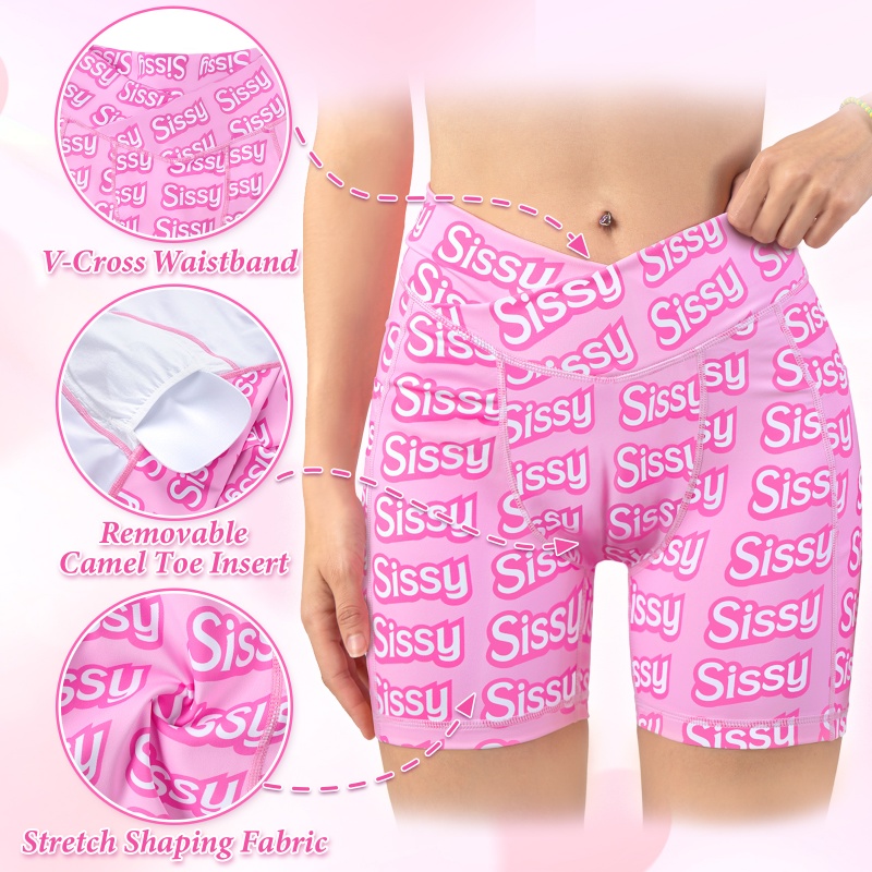 SissyUniversity High Waisted Camel Toe Insert Tucking Gaff Yoga Shorts Leggings