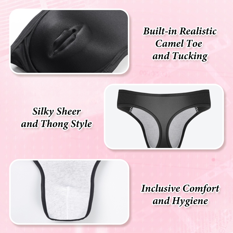 Realistic Camel Toe Tucking Gaff Thong Panties Black