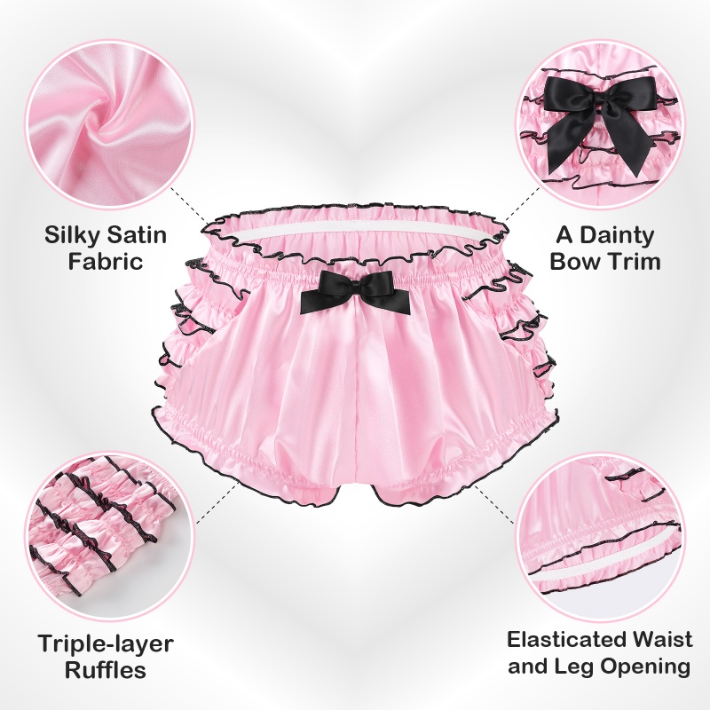 Satin Princess Frill Bloomers with Bow Trim Pink/Black