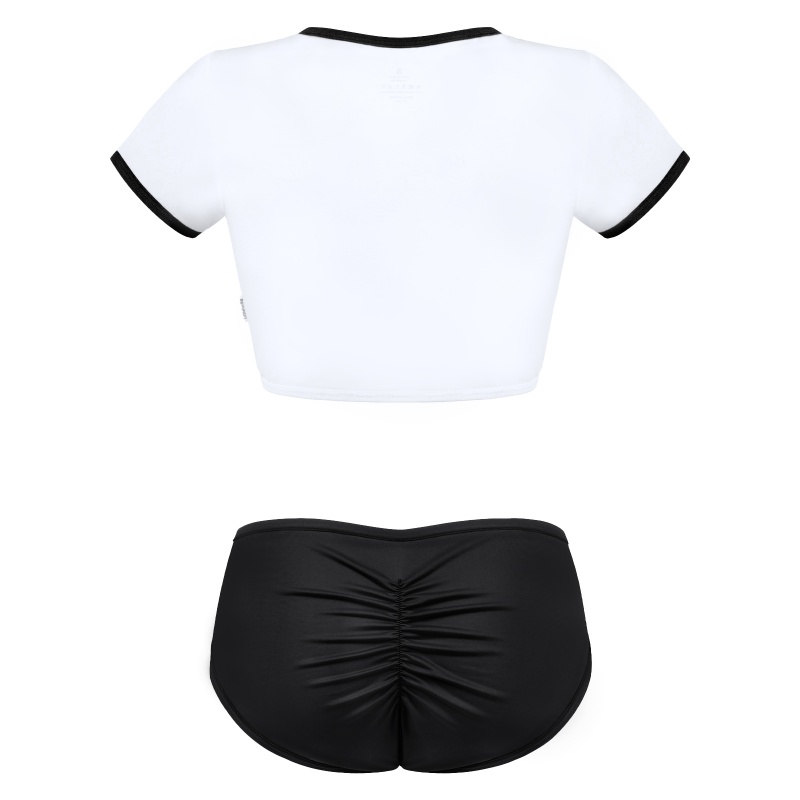 SissyUniversity Varsity Gym Camel Toe Tucking Gaff Shorts Set Black