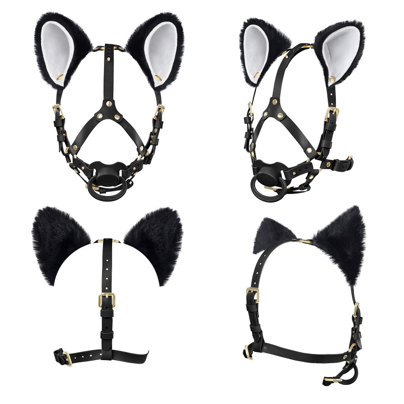 Little Furry Fluffy Ears Pacifier Petplay Head Harness