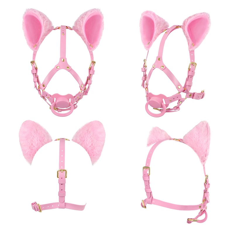 Little Furry Fluffy Ears Pacifier Petplay Head Harness