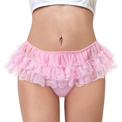 Lace Skort Tucking Gaff Thong Panties Pink