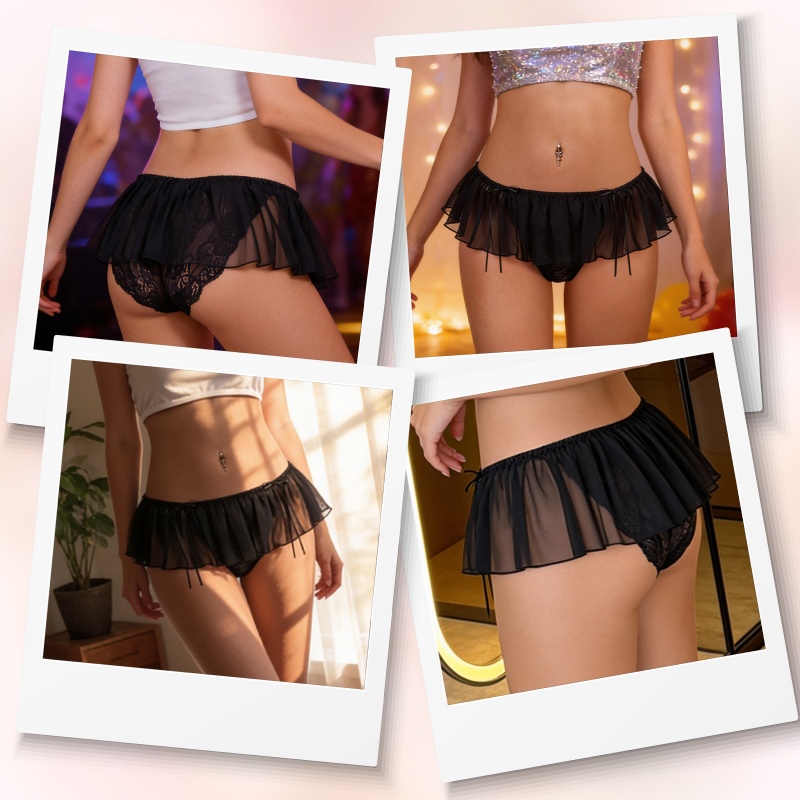 Lace Skort Tucking Gaff Panties Black