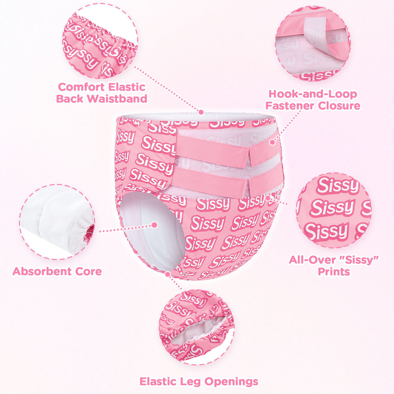 Sissy Hook-and-Loop Adult Training Pants