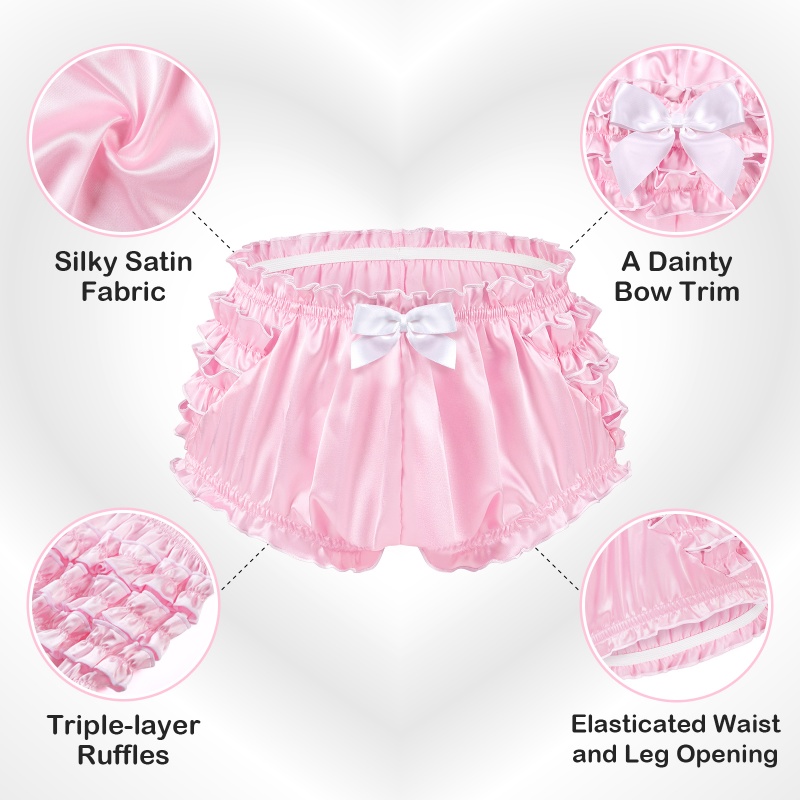 Satin Princess Frill Bloomers with Bow Trim Pink/White