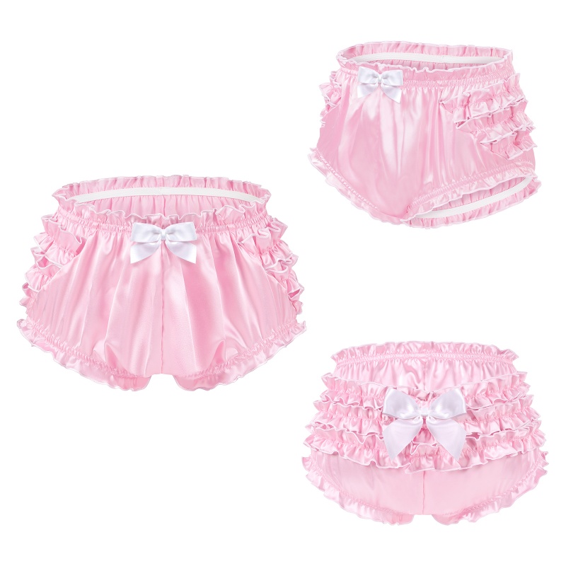 Satin Princess Frill Bloomers with Bow Trim Pink/White